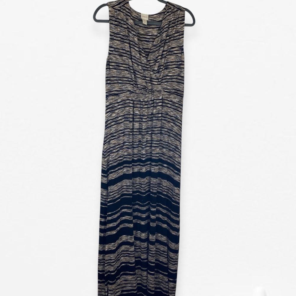 Chico's Black Brown Sleeveless V-Neck Sheath Stretch Maxi Dress Sundress 1 M - Picture 5 of 8